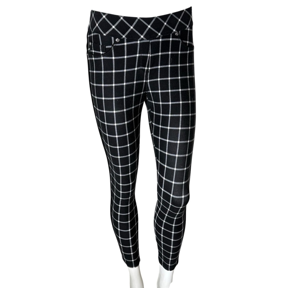 NYGARD Luxe Slims Plaid Legging Jegging Stretchy Pants Black White Petite Sz MP